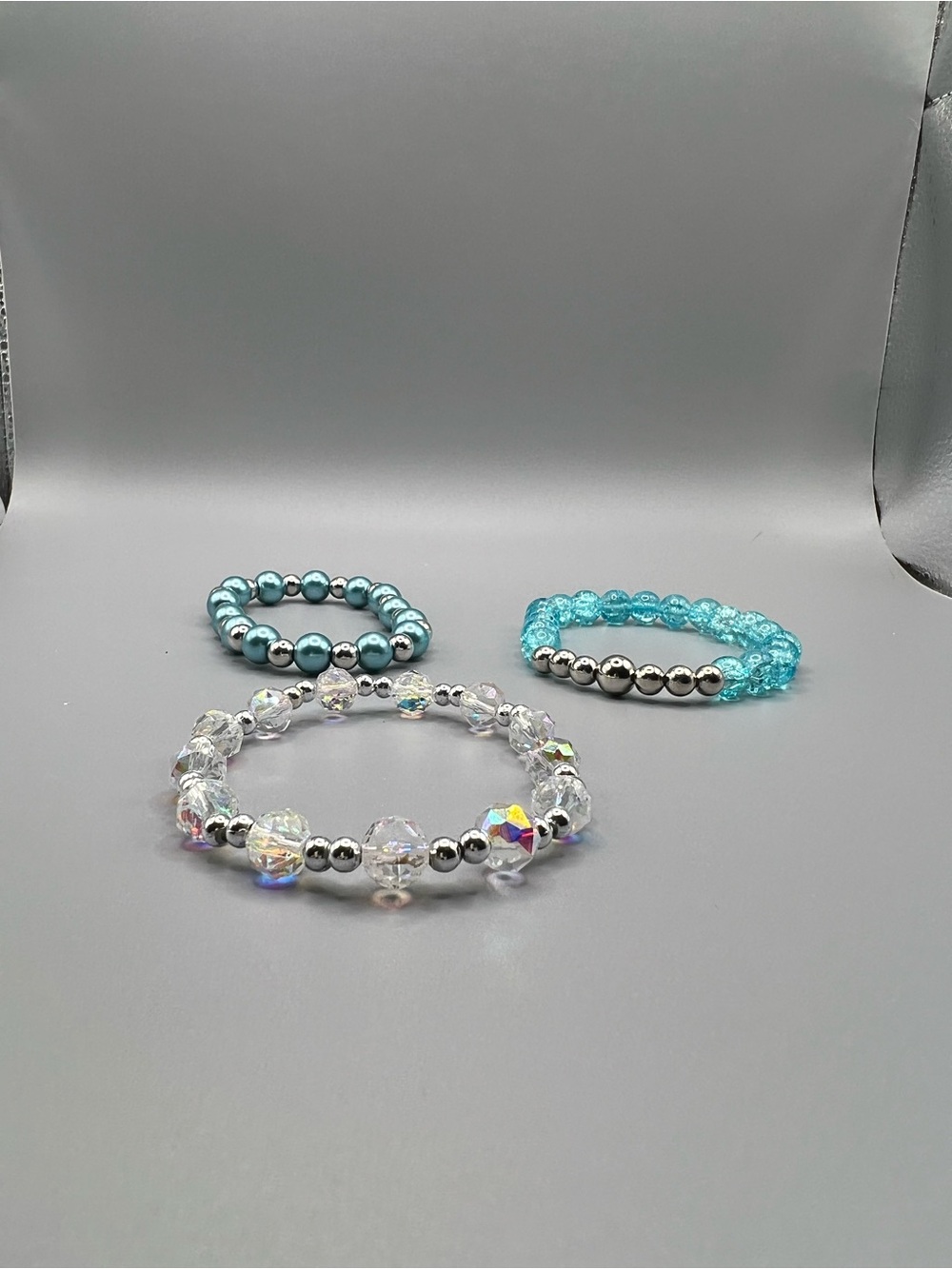 Set of 3 Beaded Stretch Bracelets - Handmade #B0108T